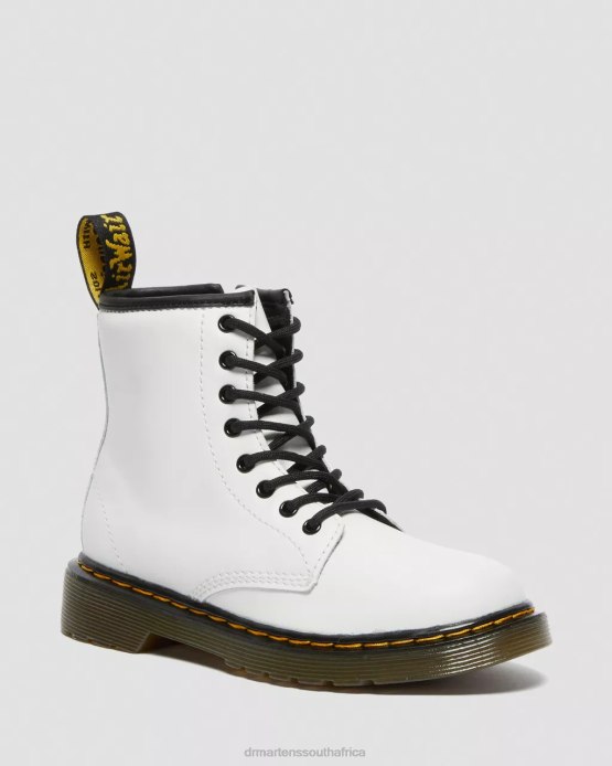 Kids Dr. Martens White Romario Junior 1460 Leather Lace Up Boots Footwear 0TVD434