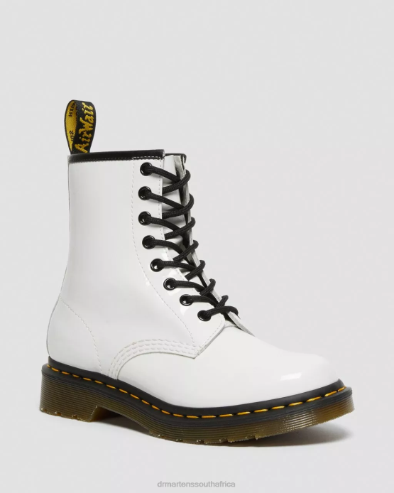 Women Dr. Martens White Lucido & Patent Lamper 1460 Patent Leather Lace Up Boots Footwear 0TVD93